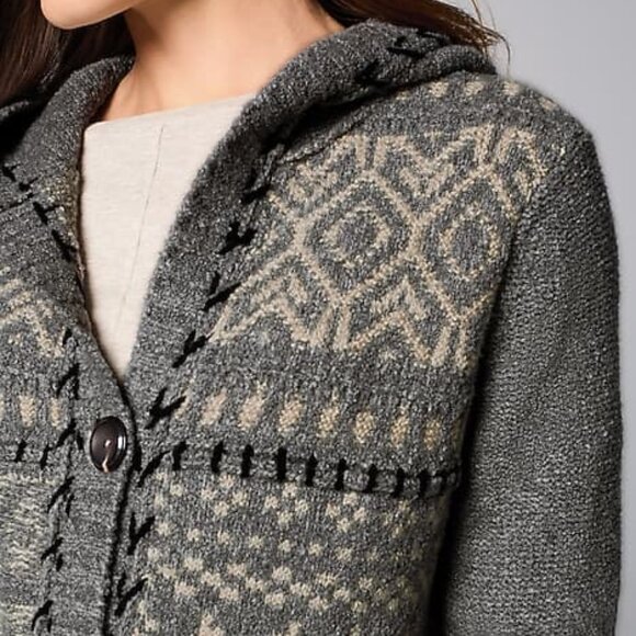 J Jill Hooded Cardigan Sweater – Fair Isle Knit – Gray – Women’s Size M – Like N - Picture 3 of 9